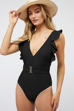 Load image into Gallery viewer, Solid Ruffle Sleeve One Piece Swimsuit