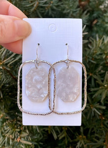 Ivory and Silver Acrylic Chandelier Earrings