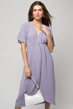 Load image into Gallery viewer, Solid V-Neck Midi Dress W-Front Knot