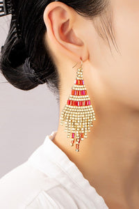 Handmade metallic cube bead tassel earrings