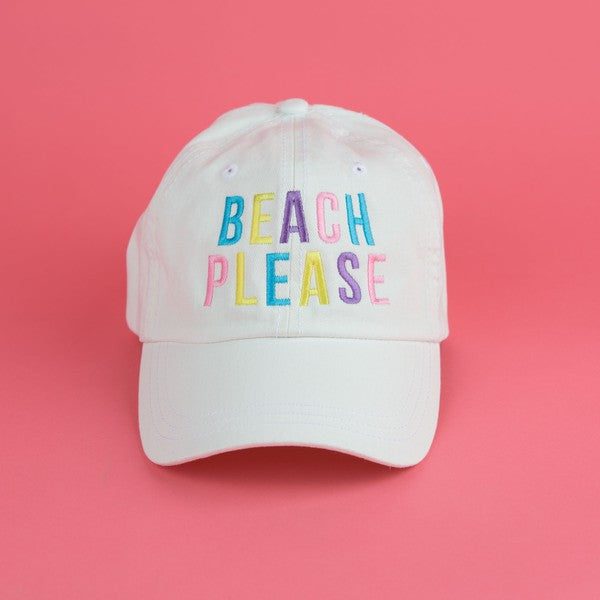 Embroidered Beach Please Colorful Canvas Hat