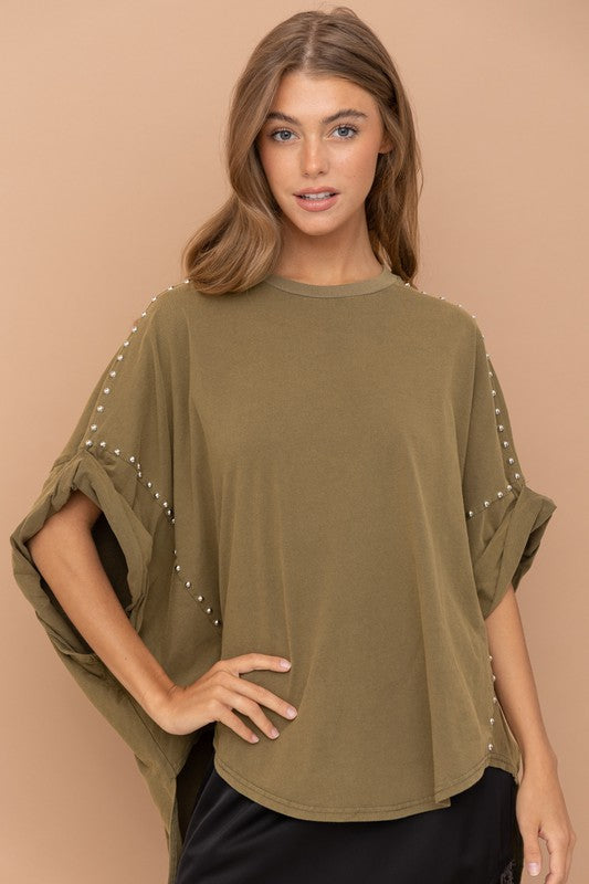 Studded Oversized High Low T Shirt