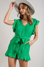 Load image into Gallery viewer, V-neck Ruffled Waist Tie Romper