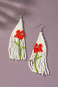 Boho Handwoven seed bead flower earrings