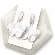 Load image into Gallery viewer, Iridescent Ginkgo Leaf Acrylic Statement Earrings