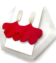 Load image into Gallery viewer, Red Gold Ginkgo Leaf Acrylic Statement Earrings