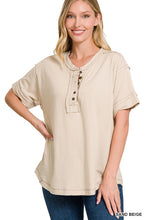 Load image into Gallery viewer, Raw Edge Detailed Button Closure Short Sleeve Top