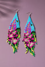 Load image into Gallery viewer, Blue and fuchsia flower seed bead drop earrings