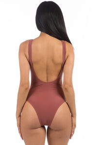 PLEATED CROSS GATHERING LOW V ONE PIECE