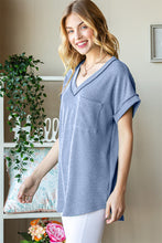 Load image into Gallery viewer, Heimish Full Size Front Pocket Short Sleeve Ribbed Top