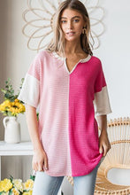 Load image into Gallery viewer, Heimish Full Size Contrast Waffle-Knit Half Sleeve Blouse