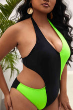 Load image into Gallery viewer, Plus Size Contrast Halter Neck Tied One-Piece Swimsuit