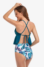 Load image into Gallery viewer, Botanical Print Ruffled Halter Neck Two-Piece Swimsuit