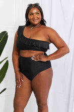Load image into Gallery viewer, Marina West Swim Seaside Romance Ruffle One-Shoulder Bikini in Black
