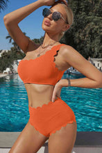 Load image into Gallery viewer, Scalloped Trim One-Shoulder Bikini Set