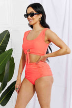 Load image into Gallery viewer, Marina West Swim Sanibel Crop Swim Top and Ruched Bottoms Set in Coral