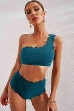 Load image into Gallery viewer, Scalloped Trim One-Shoulder Bikini Set