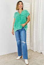 Load image into Gallery viewer, Zenana Washed Raw Hem Short Sleeve Blouse with Pockets
