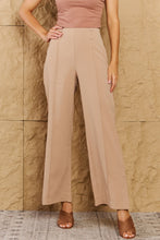 Load image into Gallery viewer, HYFVE Pretty Pleased High Waist Pintuck Straight Leg Pants in Camel