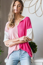Load image into Gallery viewer, Heimish Full Size Contrast Waffle-Knit Half Sleeve Blouse