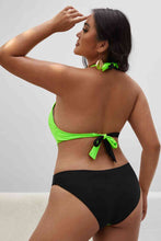 Load image into Gallery viewer, Plus Size Contrast Halter Neck Tied One-Piece Swimsuit
