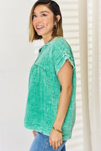 Load image into Gallery viewer, Zenana Washed Raw Hem Short Sleeve Blouse with Pockets