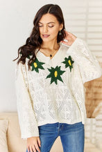 Load image into Gallery viewer, POL Floral Embroidered Pattern V-Neck Sweater