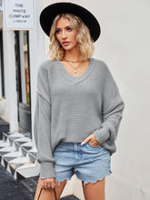 Load image into Gallery viewer, V-Neck Ribbed Dropped Shoulder Knit Top